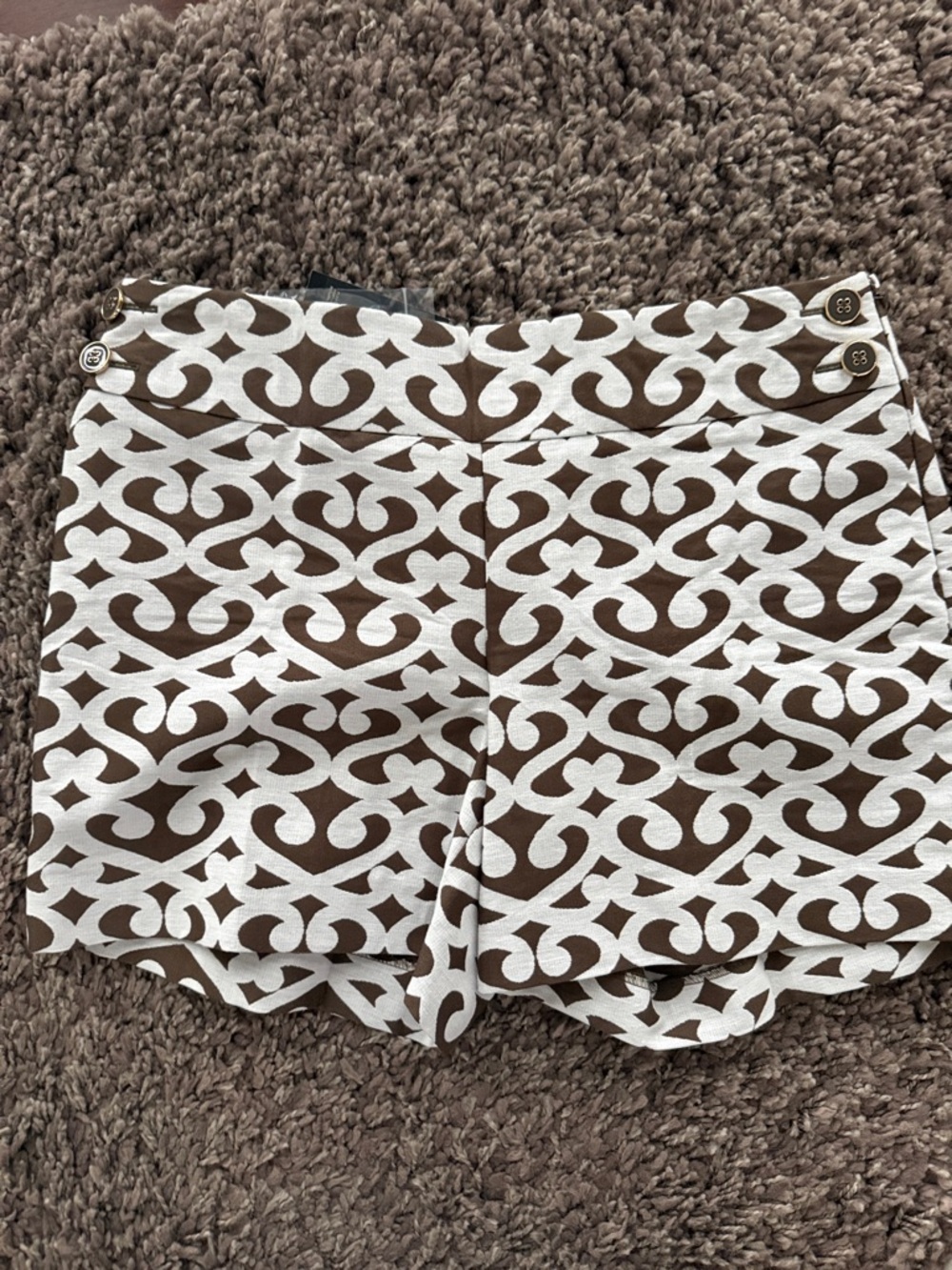 LOFT Brown and White High-Waist Patterned Shorts